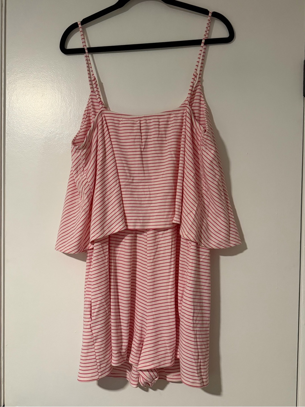 Pink Striped Sleeveless Romper with V-Neck Summer Beachy Preppy Feminine - Picture 3 of 4
